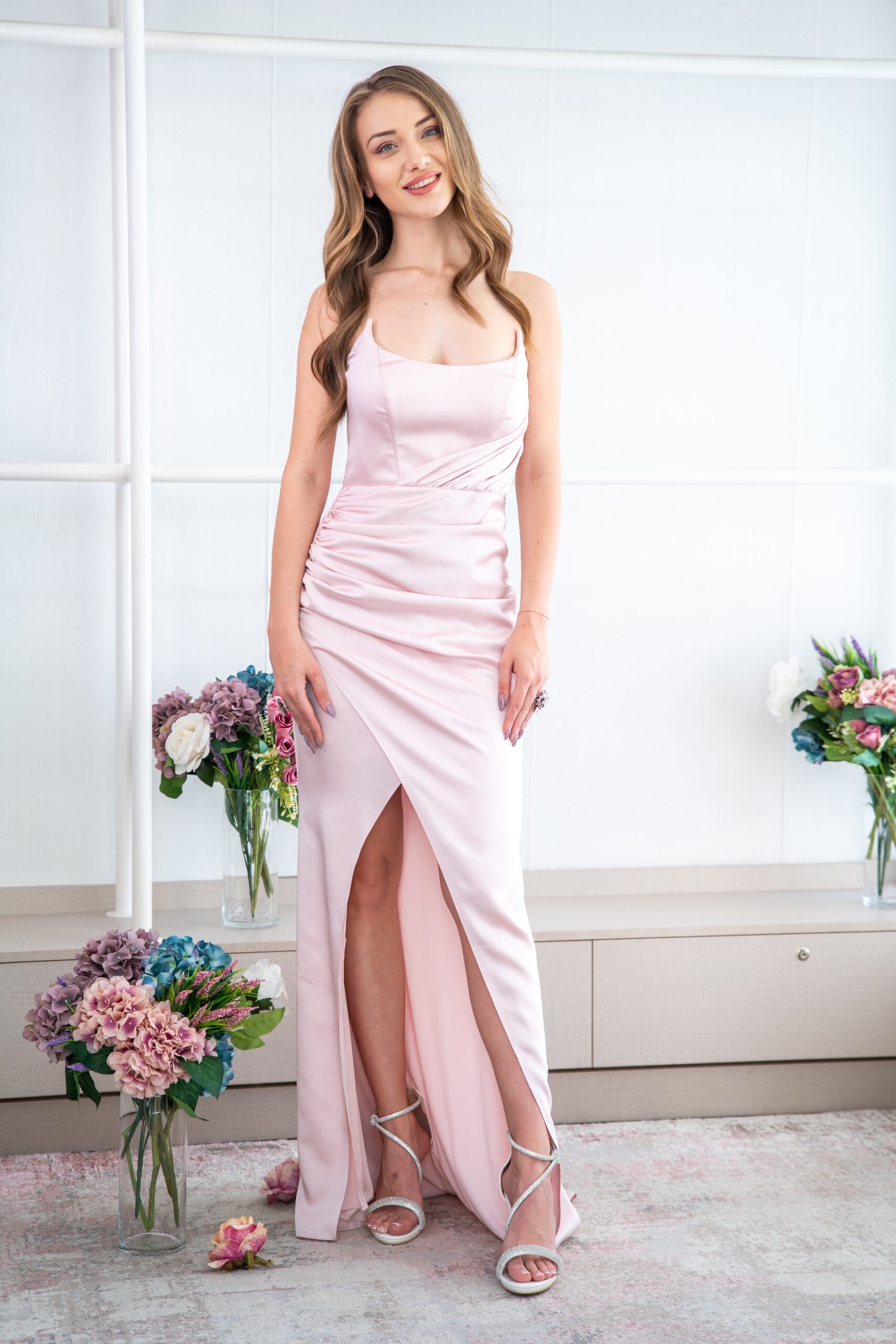 Satin Slit Rose Dress